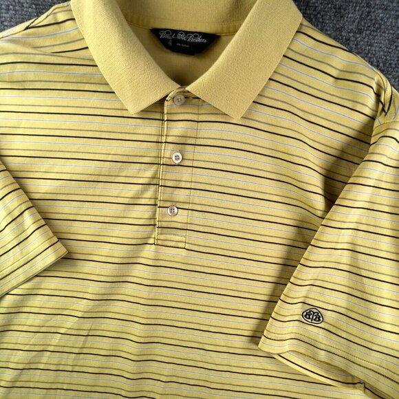 Brooks Brothers Country Club Prosport Men’s Yellow Striped Short Sleeve Polo L - Picture 1 of 11